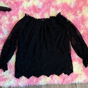 Marled Elegant Black Lace Blouse